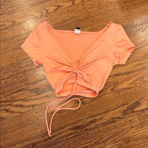 🍊 Windsor Orange Keyhole Tie-Front Crop Top | Women’s XS | Flirty & Fun